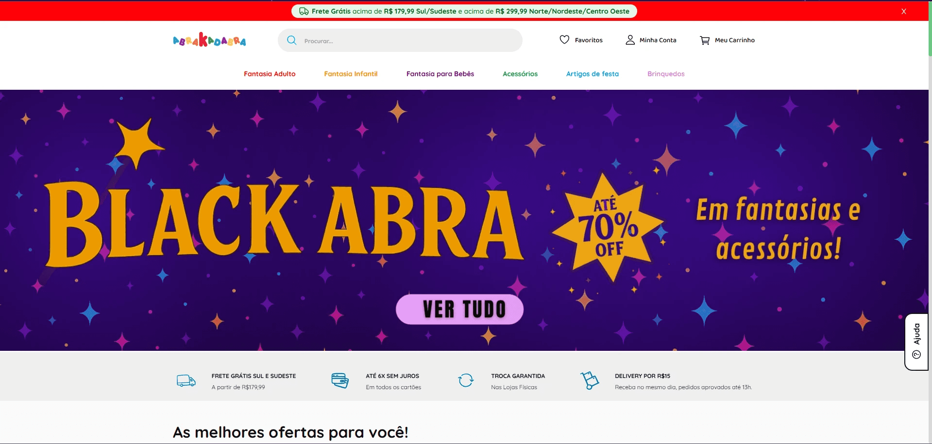 Home do e-commerce Abrakadabra depois do redesign